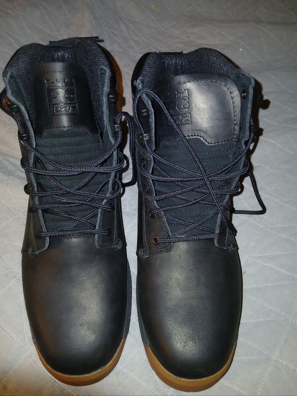 Timberland PRO Men's Black Leather Work Boots with Tan Outsole